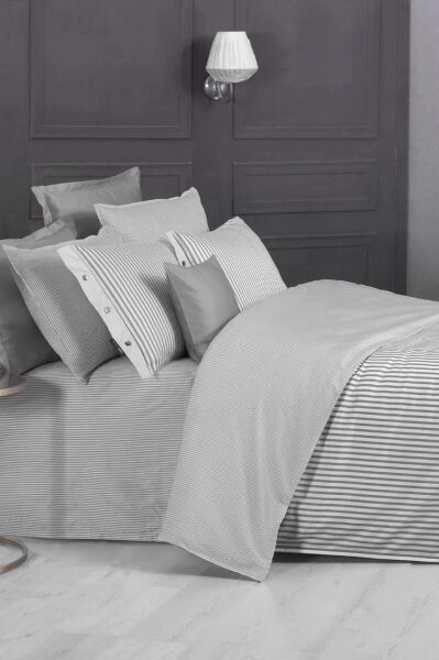 Sarev Tommy Saten Nevresim Takımı Tek Kişilik 2 Yastık-Gri