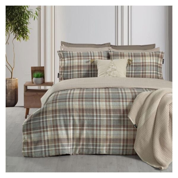 Sarev Winston Saten Nevresim Takımı Çift Kişilik 4 Yastık-Mocha