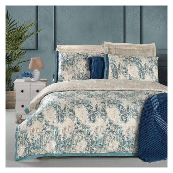 Sarev Grand Saten Nevresim Takımı Çift Kişilik 4 Yastık-Bej