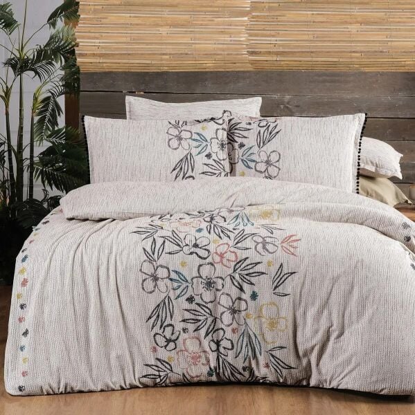 Sarev Amelia Flanel Nevresim Takımı Çift Kişilik 2 Yastık-Bej