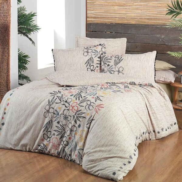 Sarev Amelia Flanel Nevresim Takımı Çift Kişilik 2 Yastık-Bej