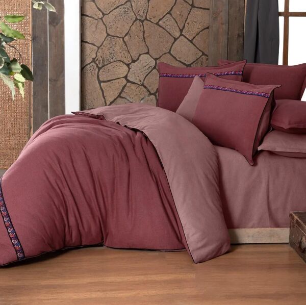 Sarev Enrike Flanel Nevresim Takımı Çift Kişilik 2 Yastık-Bordo