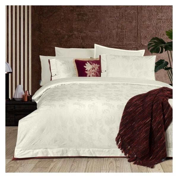 Sarev Bimala Fancy Nevresim Takımı  King Size 4 Yastık-Ekru