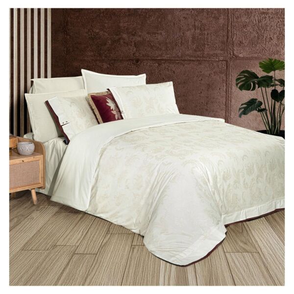 Sarev Bimala Fancy Nevresim Takımı  King Size 4 Yastık-Ekru