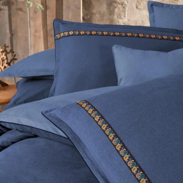 Sarev Enrike Flanel Nevresim Takımı  Çift Kişilik  2 Yastık-Mavi