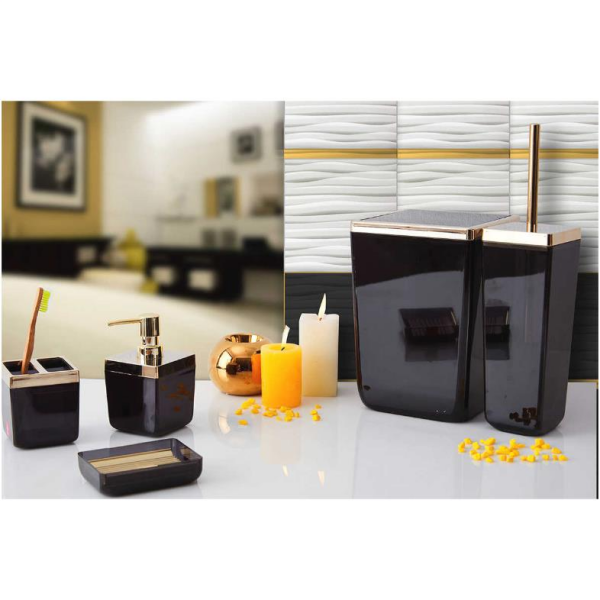 Primanova Toskana Şeffaf Siyah Altın Banyo Seti