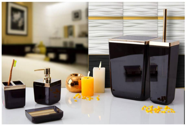 Primanova Toskana Şeffaf Siyah Altın Banyo Seti