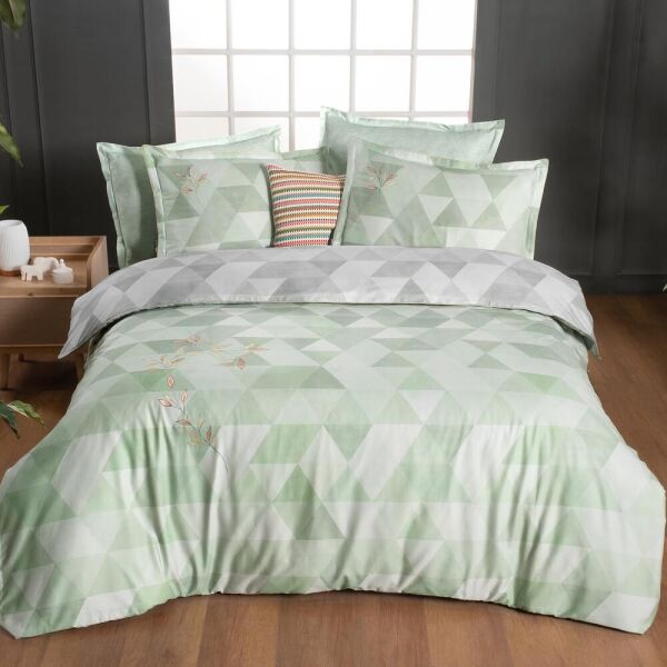 Sarev Peonia Saten Nevresim Takımı Çift Kişilik 4 Yastık Yeşil