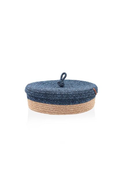 The Mia Jutte Kapaklı Oval  Sepet Bambu Lacivert 35x24x12 cm