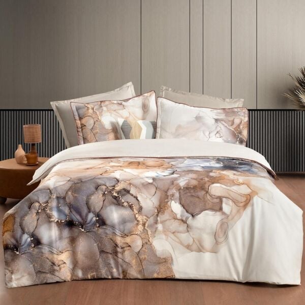 Sarev Drina Saten Nevresim Takımı Çift Kişilik 4 Yastık Krem