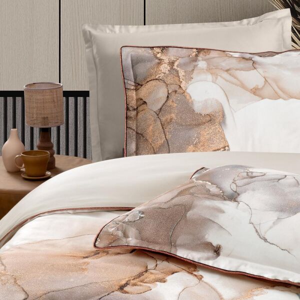 Sarev Drina Saten Nevresim Takımı Çift Kişilik 4 Yastık Krem