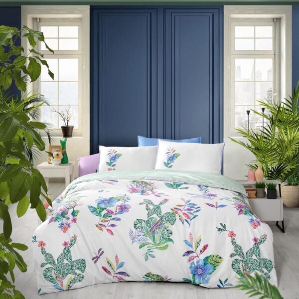 Sarev Jimena Saten Nevresim Takımı Çift Kişilik 4 Yastık Multicolour