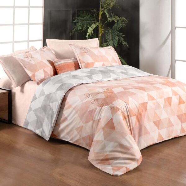 Sarev Peonia Saten Nevresim Takımı Çift Kişilik 4 Yastık Taba