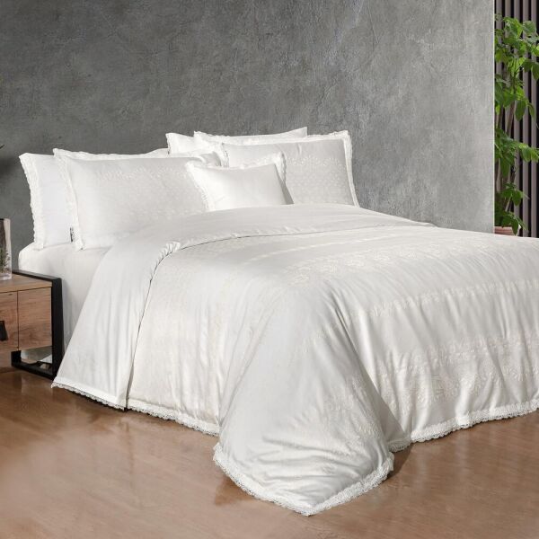 Sarev Perry Saten Nevresim Takımı Çift Kişilik 4 Yastık Beyaz