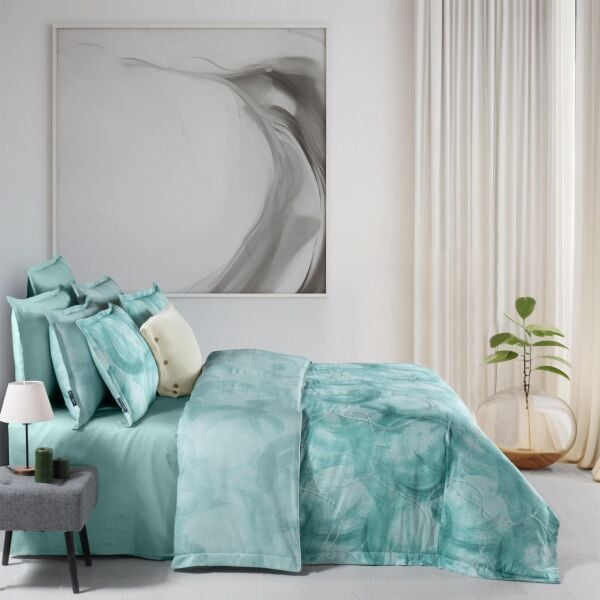 Sarev Debrina Saten Nevresim Takımı Çift Kişilik 4 Yastık Mint