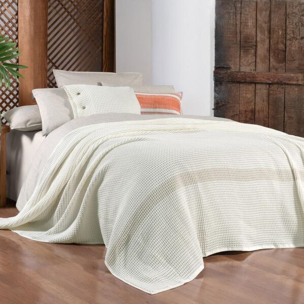 Sarev Polendia Yatak Örtüsü Çift Kişilik Ekru