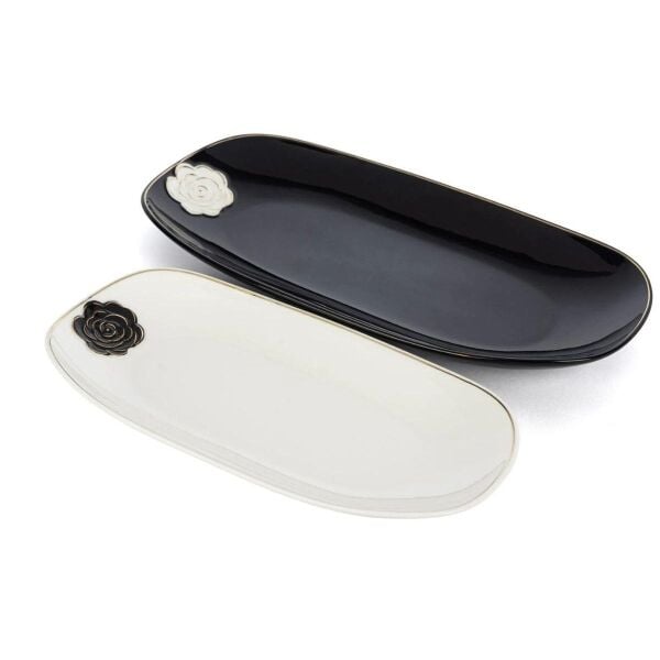 Mikasa Moor Rosaria Siyah Beyaz 2li Oval Tabak 13x26cm-35x15cm