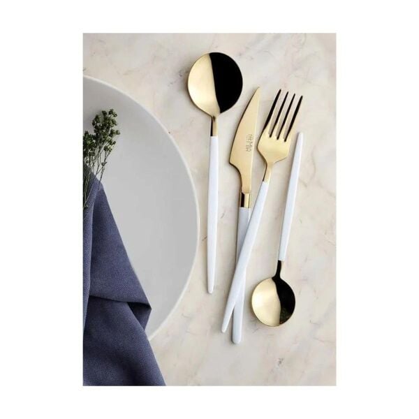 The Mia Isla Çatal Kaşık Bıçak Takımı Gold Beyaz 24 Parça