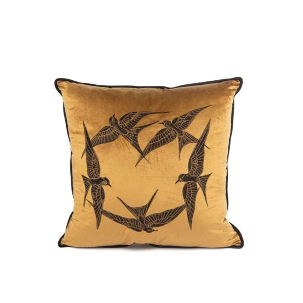 Mikasa Moor Isla Kahverengi Kadife Yuvarlak Kuşlar 55x55 Yastık