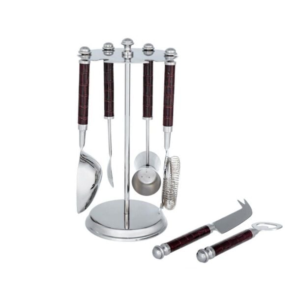 La Medore  Brown Croco Leather Bartool Set  14x14x27,5 Cm