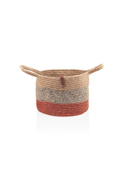 The Mia Jutte Kulplu Yuvarlak Sepet Bambu Kiremit 25x20 cm