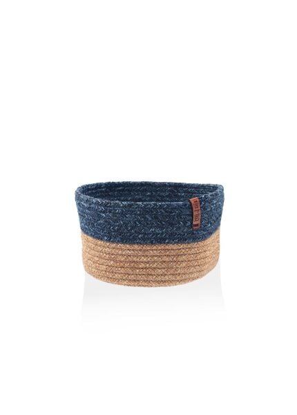 The Mia Jutte Yuvarlak Sepet Bambu Lacivert 25x13 cm