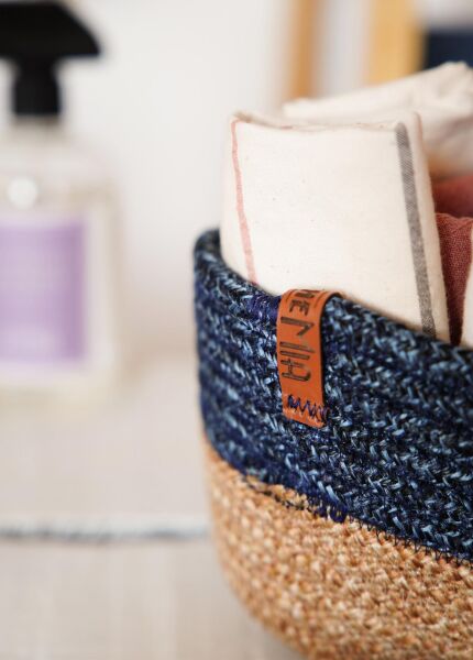 The Mia Jutte Yuvarlak Sepet Bambu Lacivert 25x13 cm