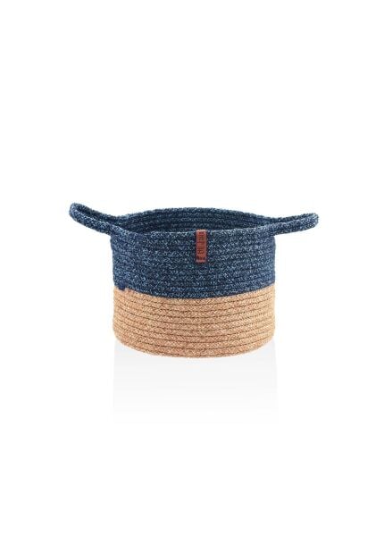 The Mia Jutte Kulplu Yuvarlak Sepet Bambu Lacivert 25x20 cm