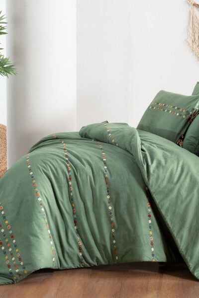 Sarev Tanya Fancy Poplin Nevresim Takımı Tek Kişilik 1 Yastık-Yeşil