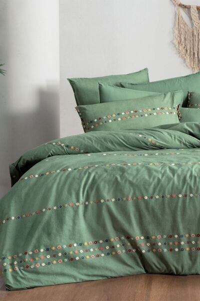 Sarev Tanya Fancy Poplin Nevresim Takımı Tek Kişilik 1 Yastık-Yeşil