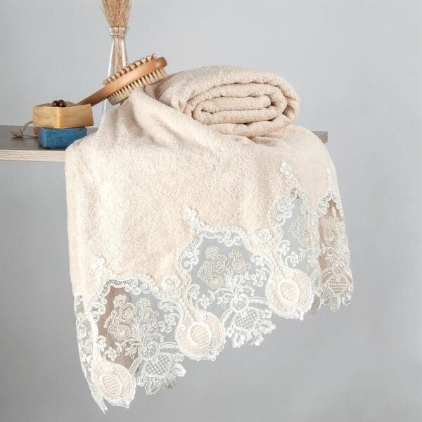 Nazik Home Rita Dantelli Pamuk Havlu-Krem 30x50