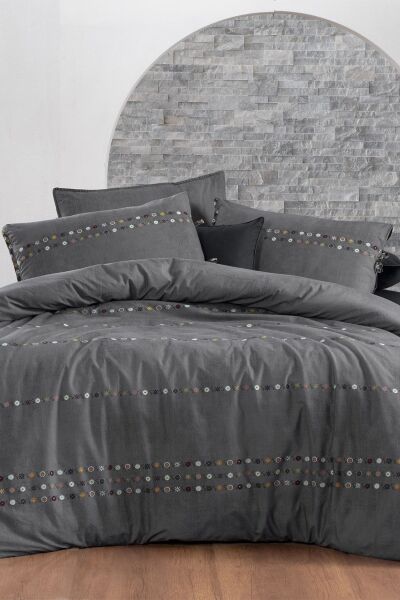 Sarev Tanya Fancy Poplin Nevresim Takımı Çift Kişilik 2 Yastık-Gri