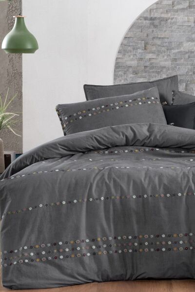 Sarev Tanya Fancy Poplin Nevresim Takımı Çift Kişilik 2 Yastık-Gri