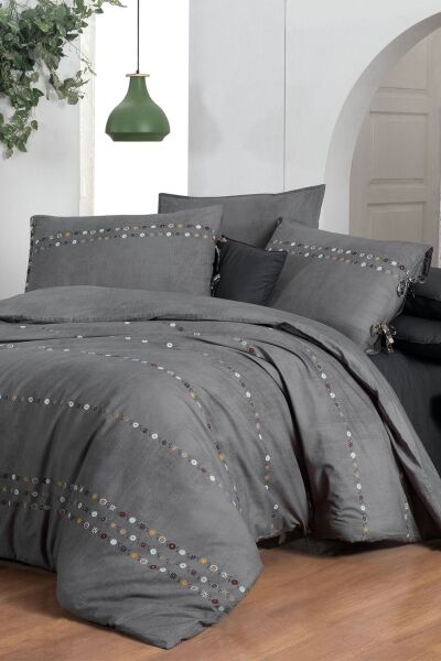 Sarev Tanya Fancy Poplin Nevresim Takımı Çift Kişilik 2 Yastık-Gri