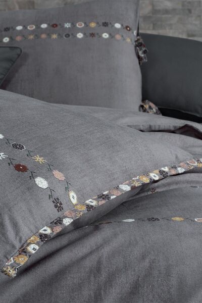 Sarev Tanya Fancy Poplin Nevresim Takımı Çift Kişilik 2 Yastık-Gri