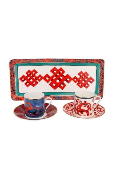 Lucky Art Noble Bone Tepsili 2'li Kahve Fincan Seti
