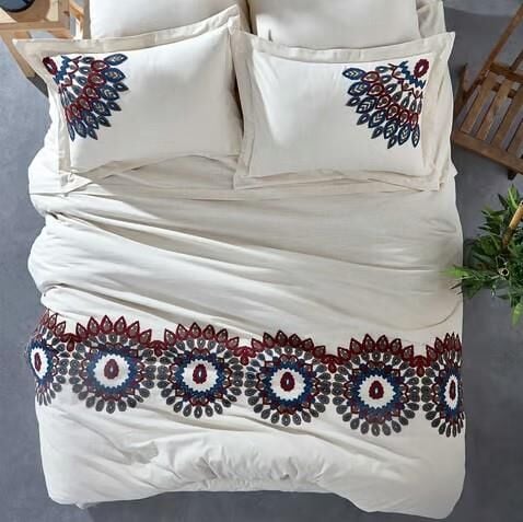 Nazik Home Evora Keten Nevresim Takımı Bordo / İndigo Çift Kişilik