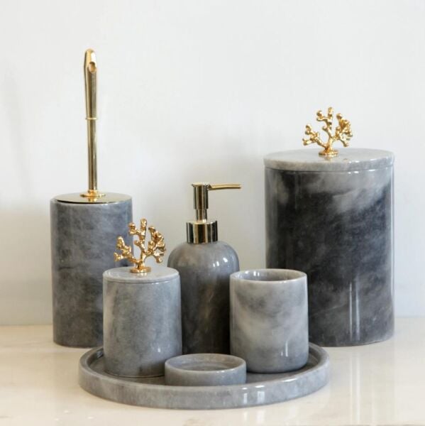 Ege Home KAGM-07  Klasik Afyon Gri 7li
Banyo Seti - Mercan Aksesuarlı