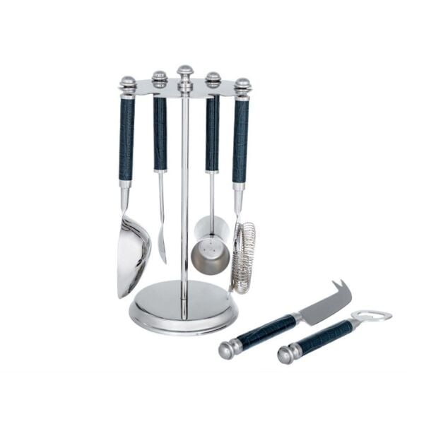 La Medore Blue Croco Leather Bartool Set  L 4x14x27 Cm