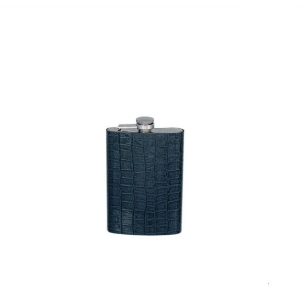 La Medore Blue Croco  Leather  Hıp Flask  9,5x2,5x14  Cm