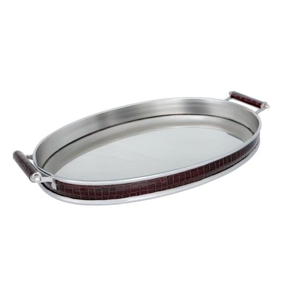 La Medore Brown Croco Leather Ovaltray51x30x6cm
