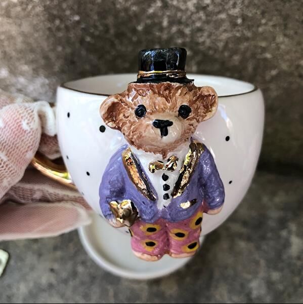 Magic Home Teddy Puantiyeli Damat Seramik Fincan Pembe/Mavi