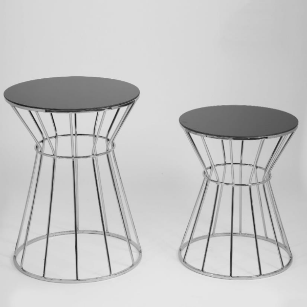 Vitale 2'li Siyah Camlı Halkalı Krom Sehpa Takım