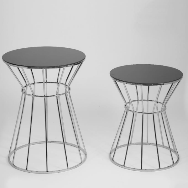 Vitale 2'li Siyah Camlı Halkalı Krom Sehpa Takım