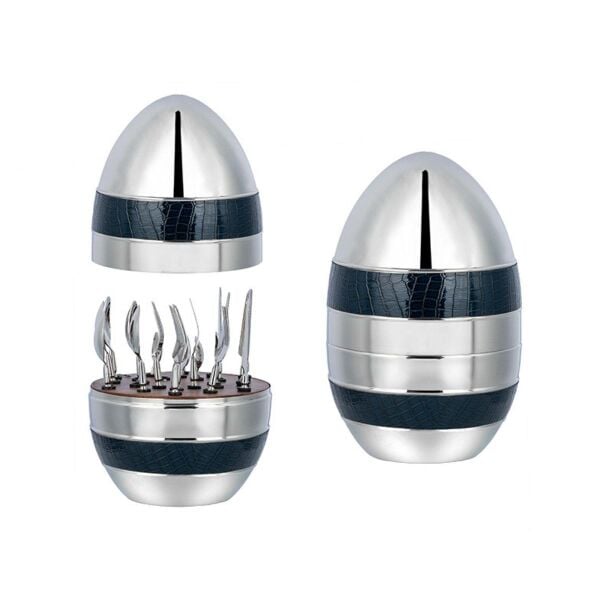 La Medore Blue Croco Leather Egg Cutlery  Stand 22x22x33,5 Cm