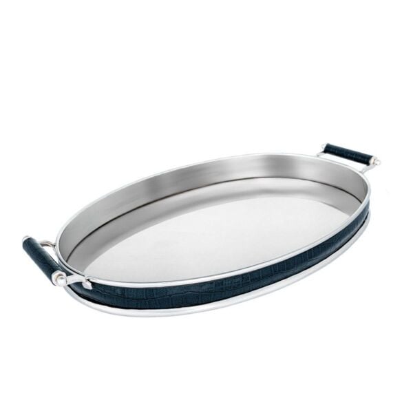 La Medore Blue Croco Leather Oval Tray  51 X30x6  Cm