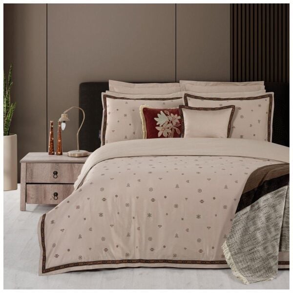 Sarev Kutay Saten Nevresim Takımı Çift Kişilik 4 Yastık Mocha