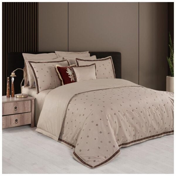 Sarev Kutay Saten Nevresim Takımı Çift Kişilik 4 Yastık Mocha