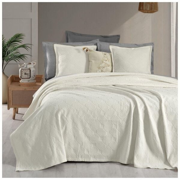 Sarev Nerida Yatak Örtüsü Çift Kişilik Ekru