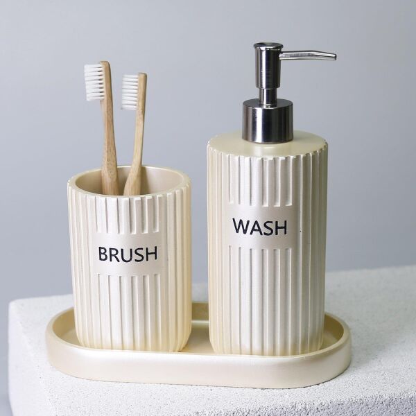 Selim Dekor Grooved Banyo Seti İnci